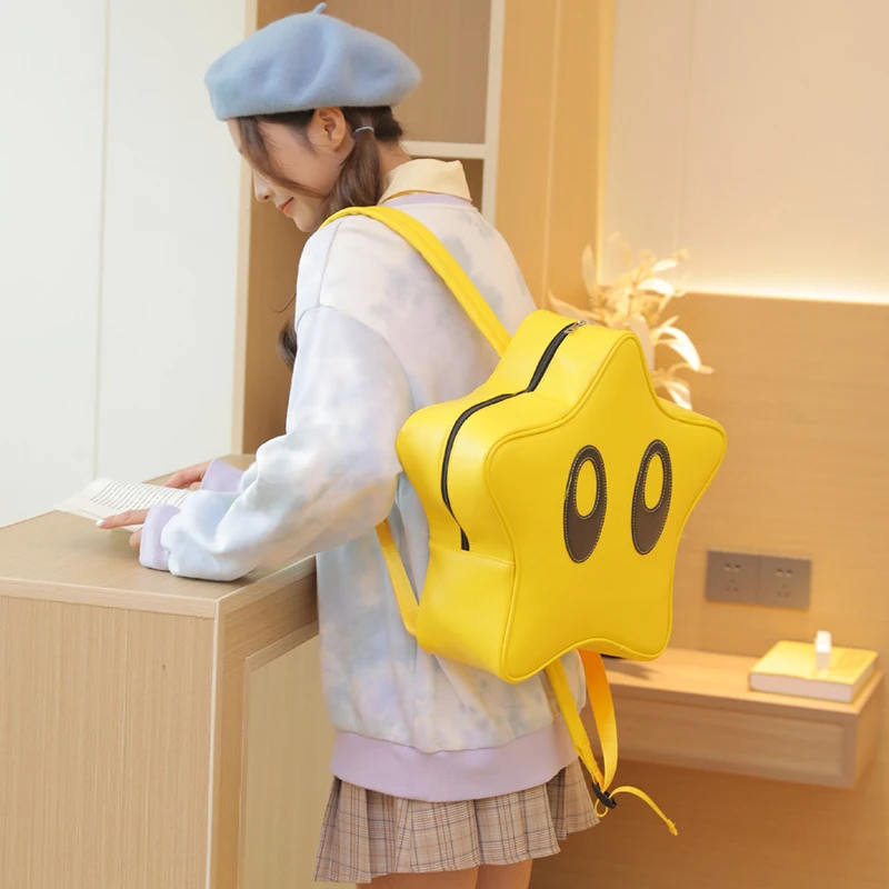 Y2K Large Eyes Yellow Star Backpack Cartoon Schoolbag Bookbag Shopping Kids Travelling Backpack Waterproof Shoulder Bag