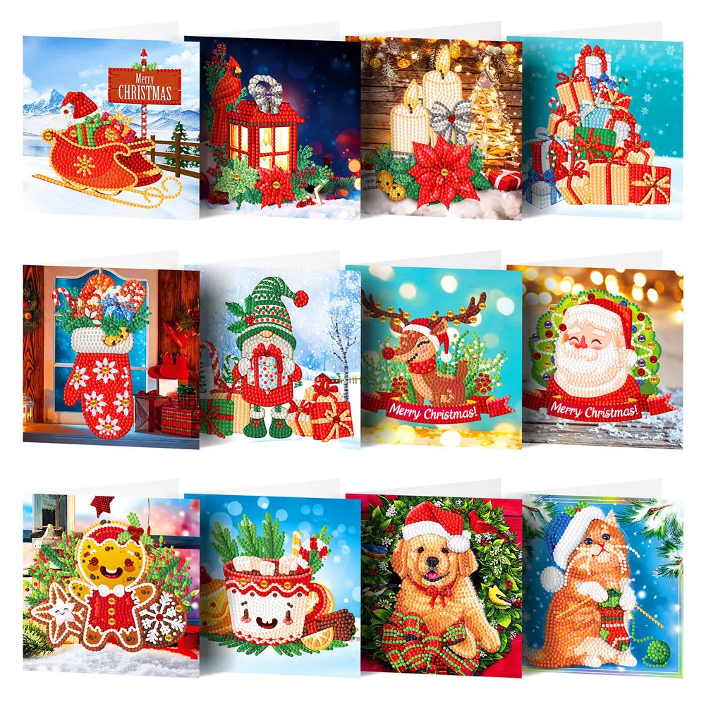 12Pcs-set-DIY-Diamond-Painting-Christmas-Greeting-Cards-5D-Cartoon ...