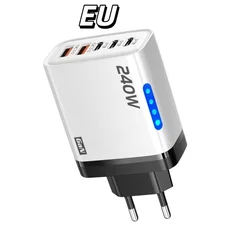 5 - in - 1 240W GaN Fast Charger with LED Light and Multi - Port USB - C & USB Charging Head - White EU