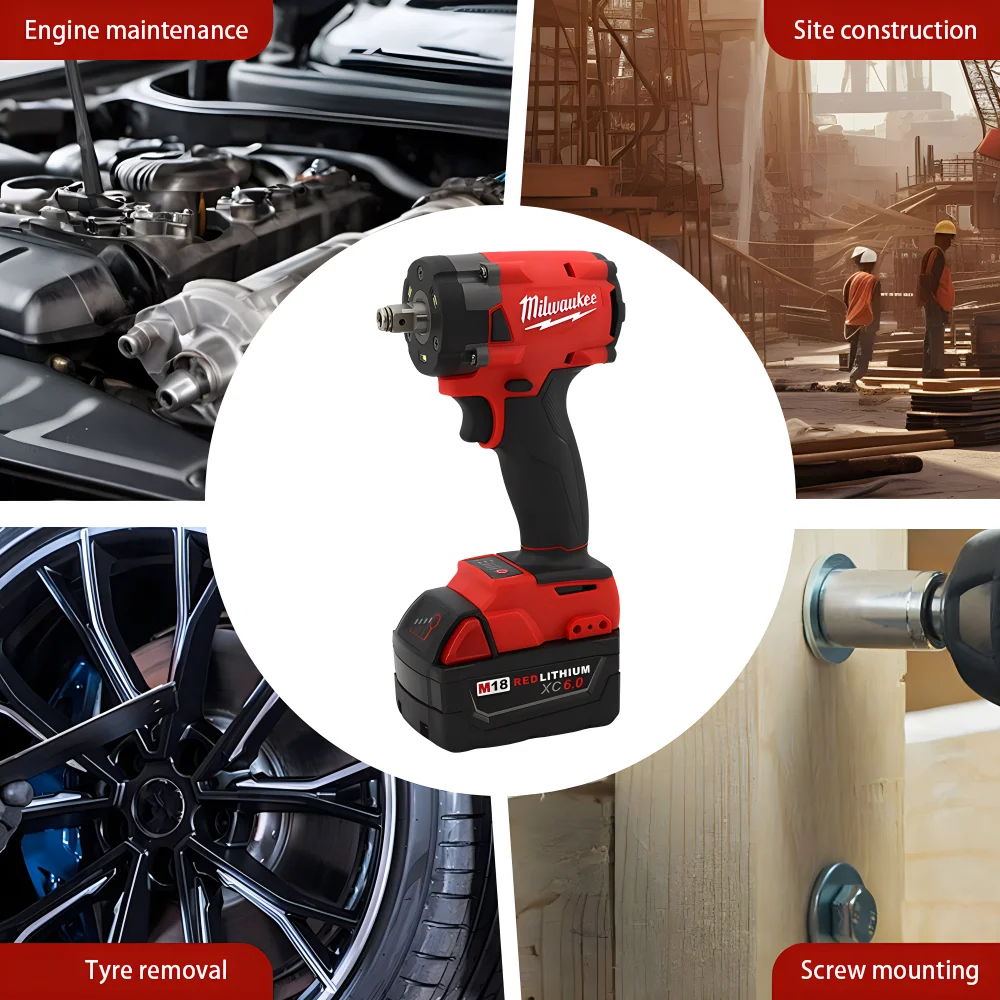 Milwaukee Cordless Impact Wrench 300N.m Brushless Compact Electric Wrench Recharge 18V Battery For Car Tires Power Tools 6