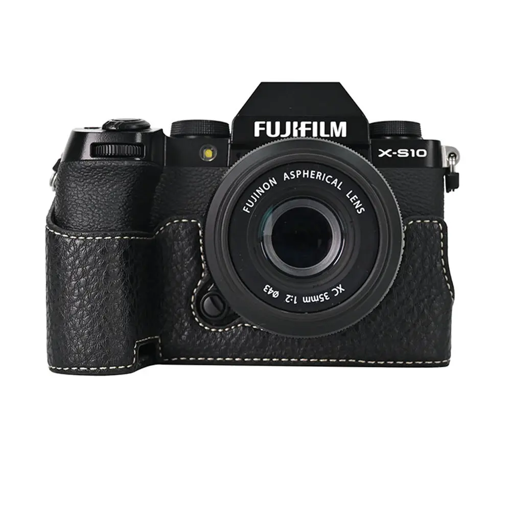 Litchi Skin PU Leather Half Case for Fujifilm Fuji XT50 XS10 XS20 XT30 XT30II XT20 XT10 XT5 XM5 Battery Opening Cover With Strap