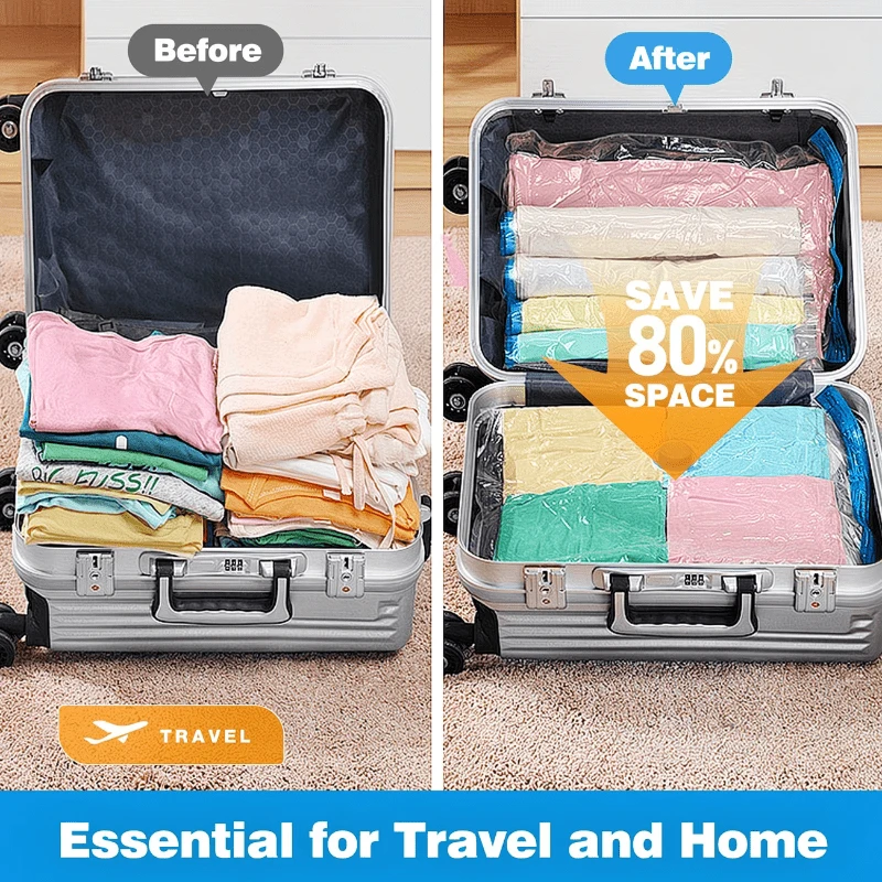 Premium Vacuum Storage Bags Set with Manual Pump - Durable, Space-Saving, and Easy to Use