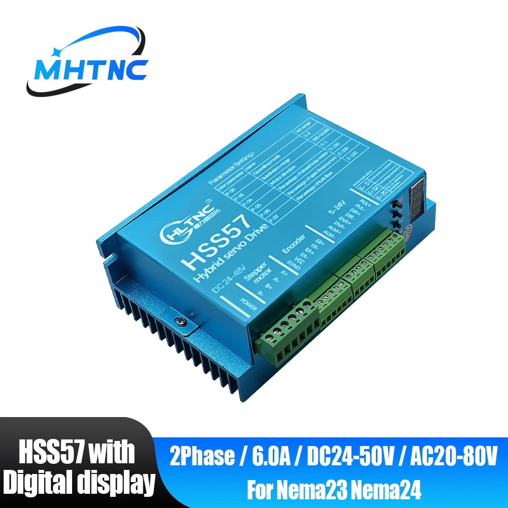 HSS57 Hybrid servo driver Digital display AC20-80V or DC 24-50V 0-200kHz 6.0A for Nema23 Nema24 close loop motor CNC controller