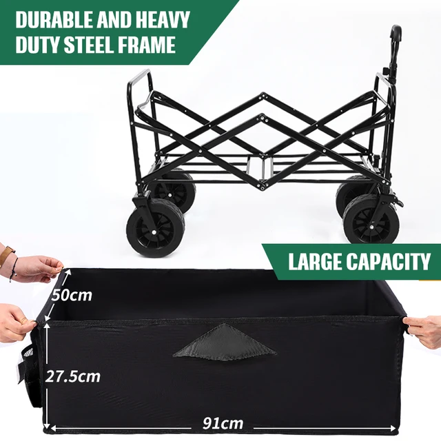 Folding Wagon Cart Portable Outdoor Camping Beach Large Capacity Multifunction Adjustable Handle for Picnic Bbq Trolley 5