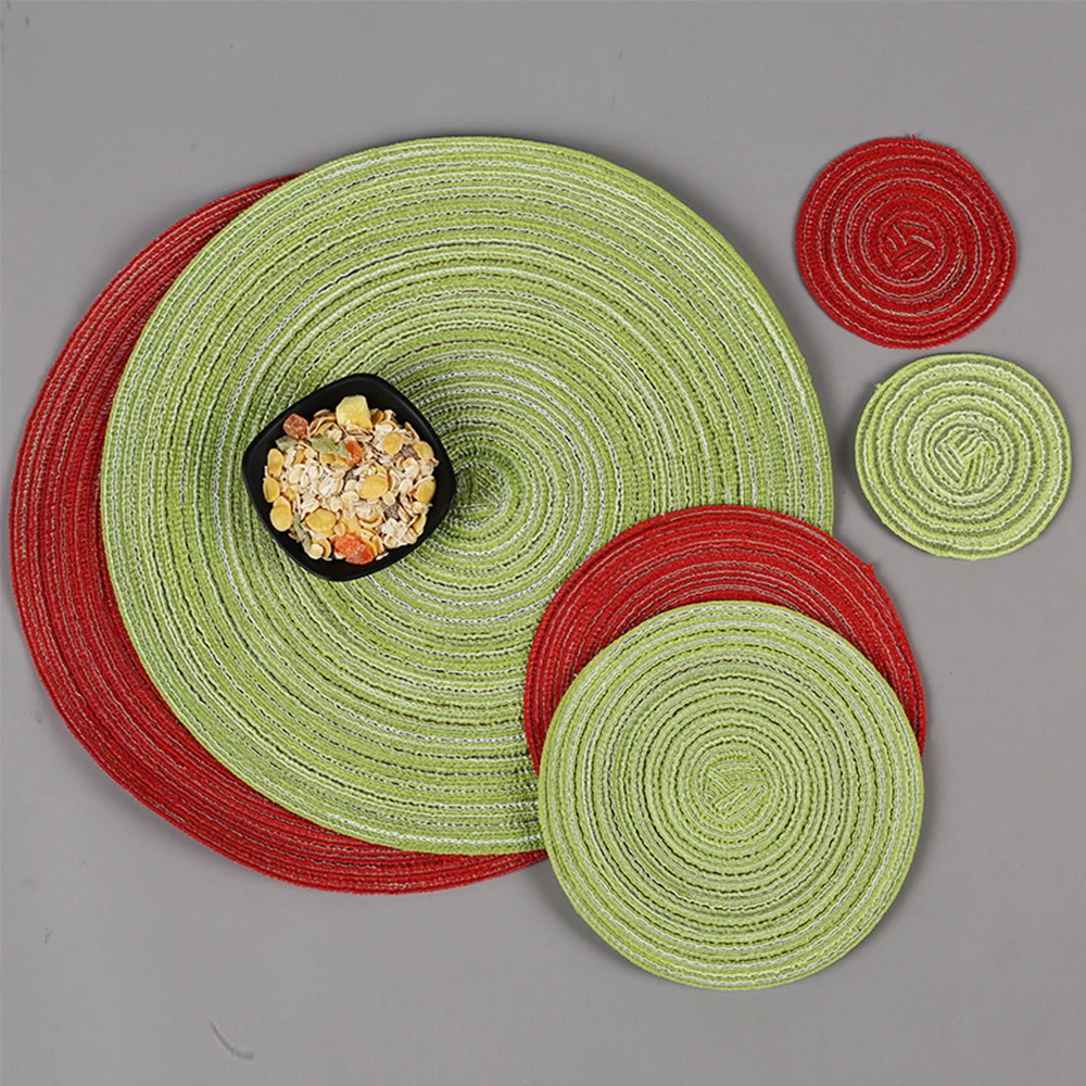 

38CM Round Placemats Circle Braided Nordic Style Dinner Placemat for Dining Ramie Woven Mat Insulation Non-Slip Coaster Cup Mat