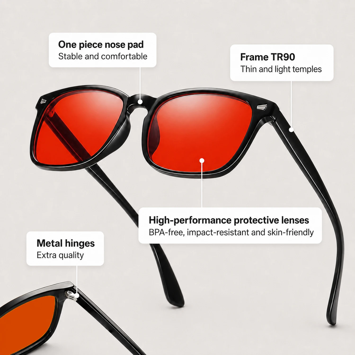 Enhanced Sleep and Screen Protection Glasses with Leather Case - Red Tinted Lenses