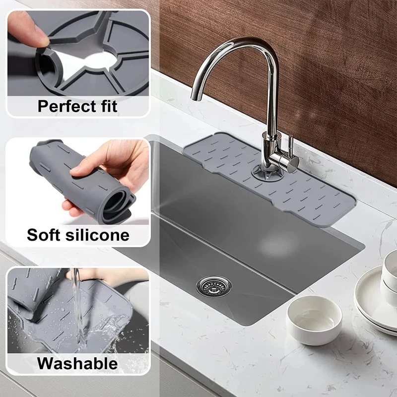 

1PCS Silicone Faucet Absorbent Mat Sink Splash Guard Drain Pad Water Splash Catcher Mats Sink Countertop Protector Kitchen Tools