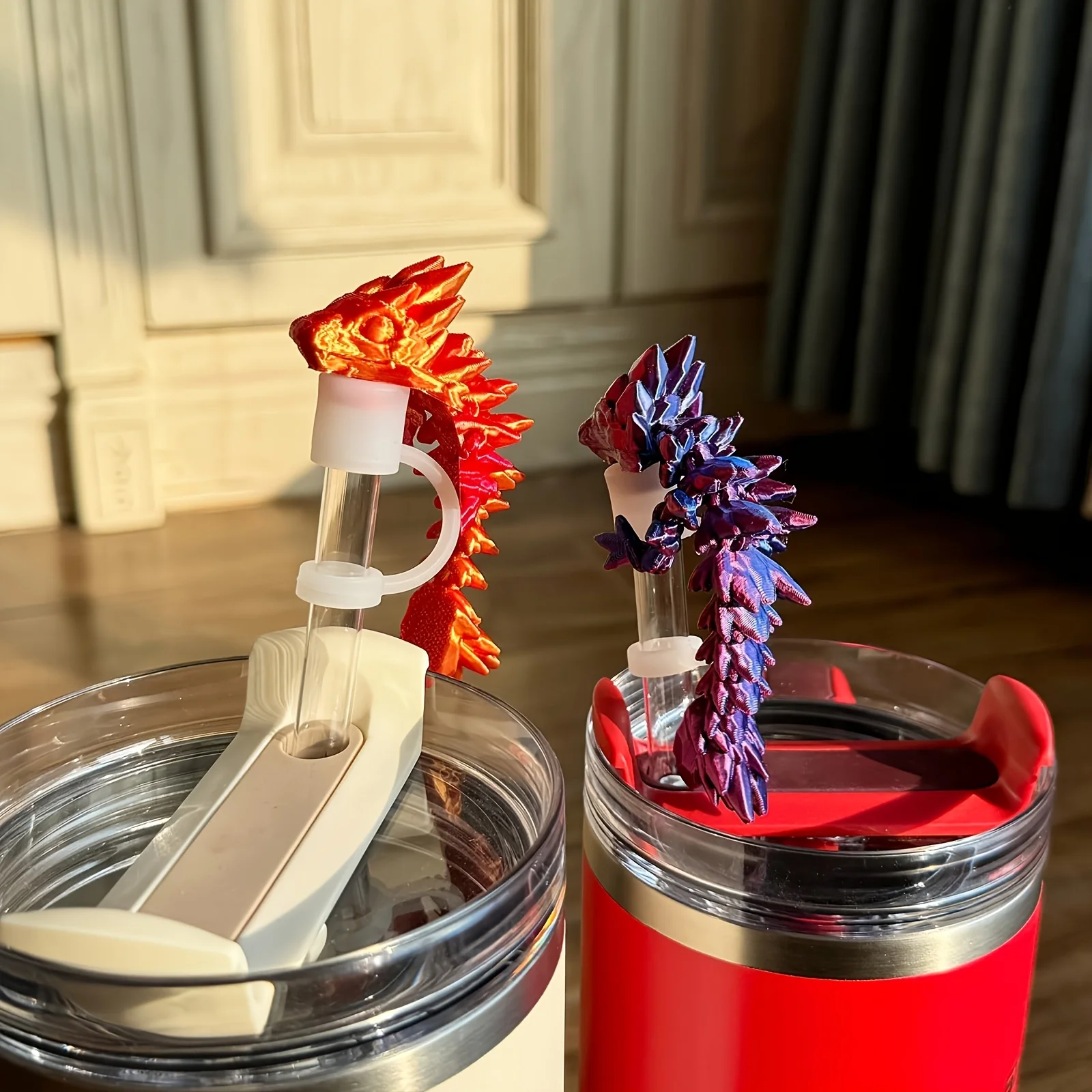 Dragon-Shaped Straw Caps, Suitable for 30 And 40-Ounce Straw Cups, Silicone Straw Tops Covered, Featuring 3D Printed Dragons