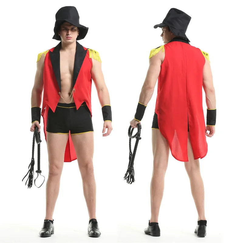 

Mens Circus Ringmaster Show Man Costume Halloween Lion Tamer Tailcoat Theme Party Cosplay Swallow-tailed Tamer Magician Suit