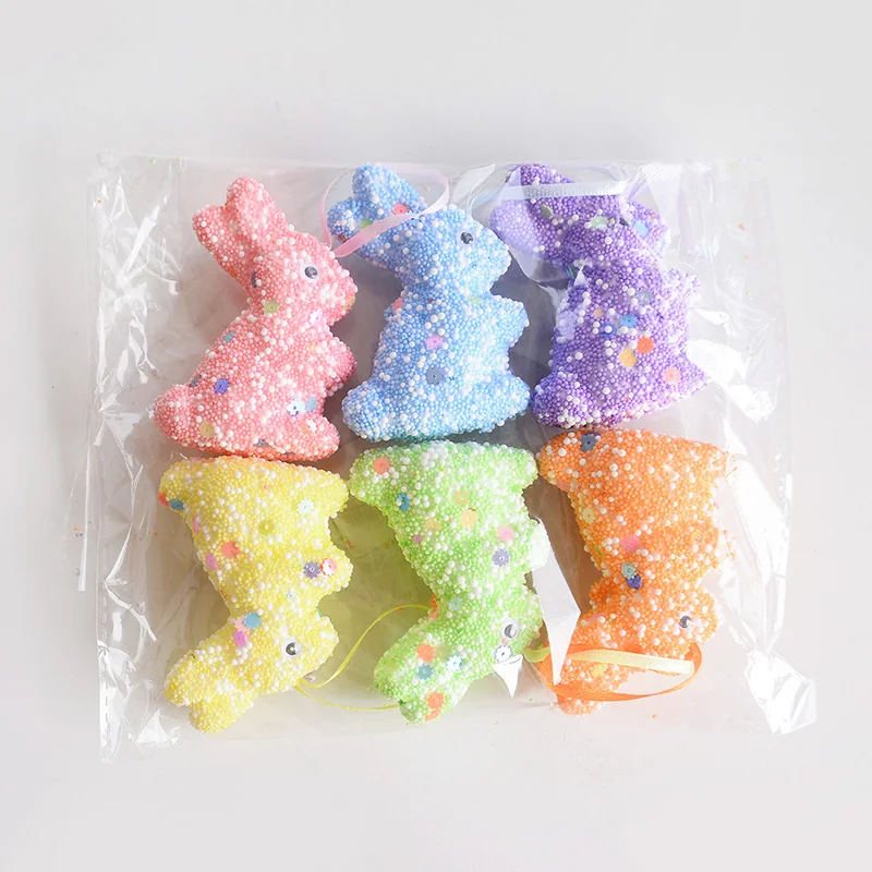 6/12PCS Easter Foam Rabbit Colorful Bunny Hanging Ornament for Spring Easter Party Home Decoration Supplies Kids Gift Favors