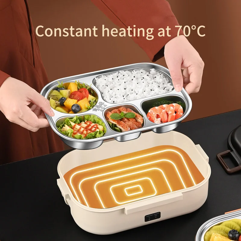 Portable Plug In Self Heating Split Bento Box Steel Electric