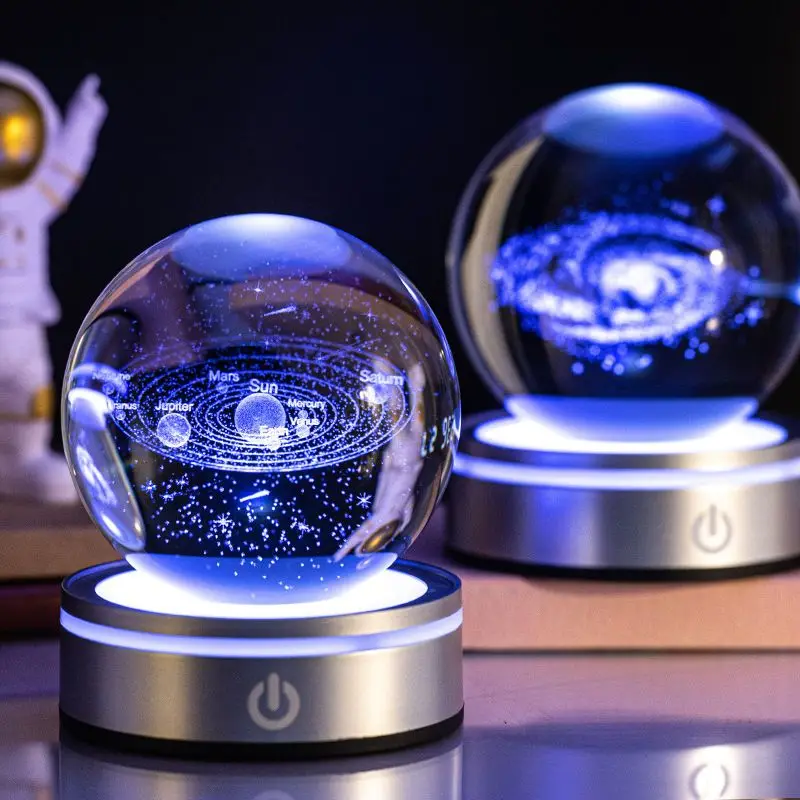 

3D Crystal Ball Laser Engraved Planet Crystal Ball Solar System Globe Night light with Touch Switch LED Light Astronomy Gifts