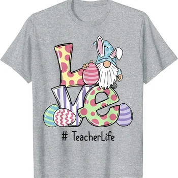 러브 라이프 부활절 그놈 계란 사냥 바구니 티셔츠, 남성 티셔츠, 스트리트웨어, 젊은 어린이 휴가 셔츠, 코튼 티