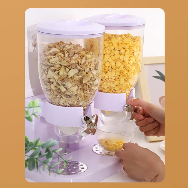 Dispenser di cereali per uso domestico scatola di immagazzinaggio doppio  distributore di alimenti, distributore di cereali doppio controllo colazione  cereali riso secchio di stoccaggio - AliExpress