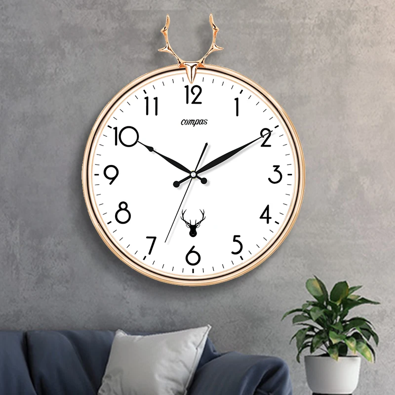 

Compass 14 inch silent living room wall clock Nordic deer head creative bedroom clock European fashion quartz clock