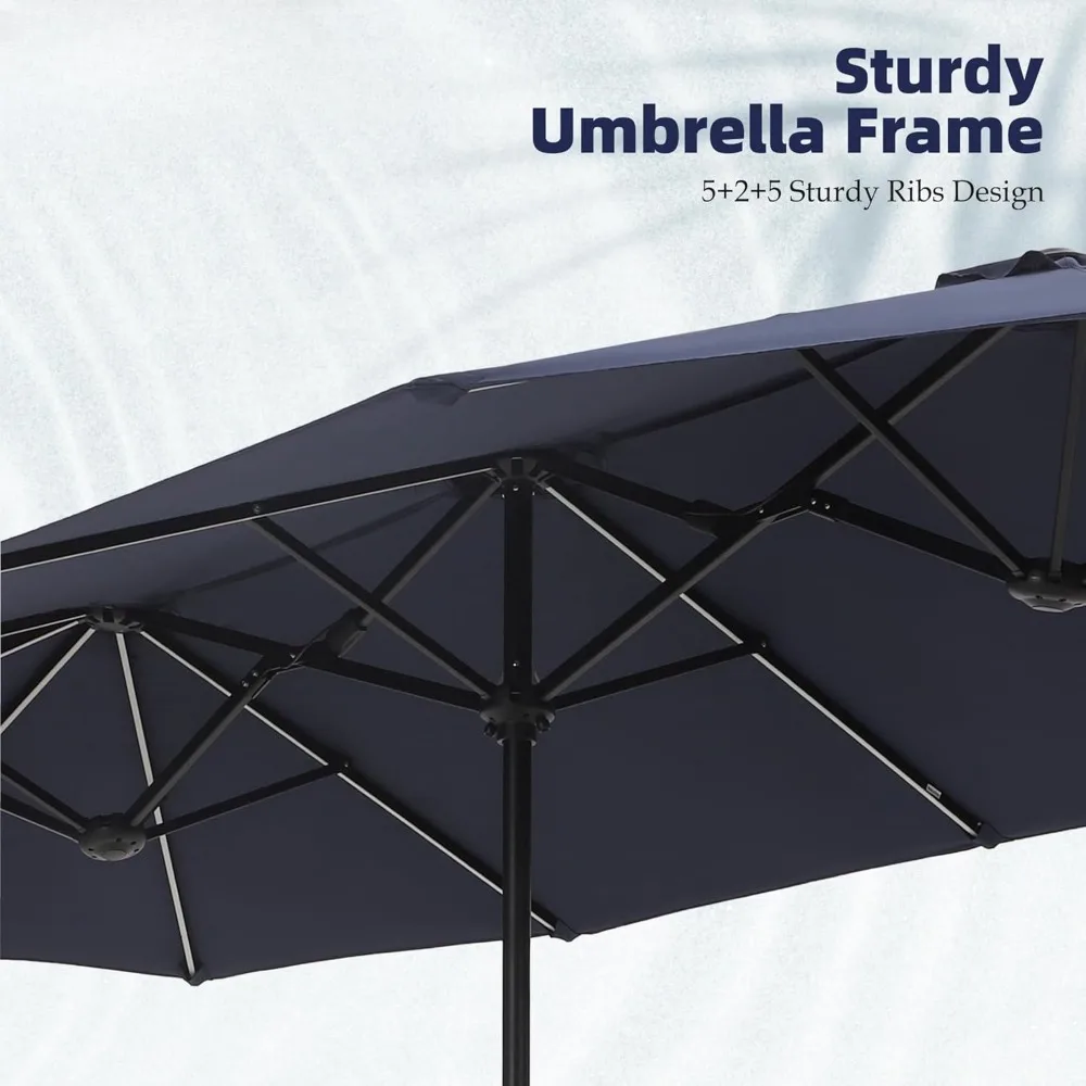 13FT Double-Sided Patio Umbrella with Solar Lights, Outdoor Table Rectangular Umbrellas with 120 LED Lights, Hand Crankf or Lawn 5