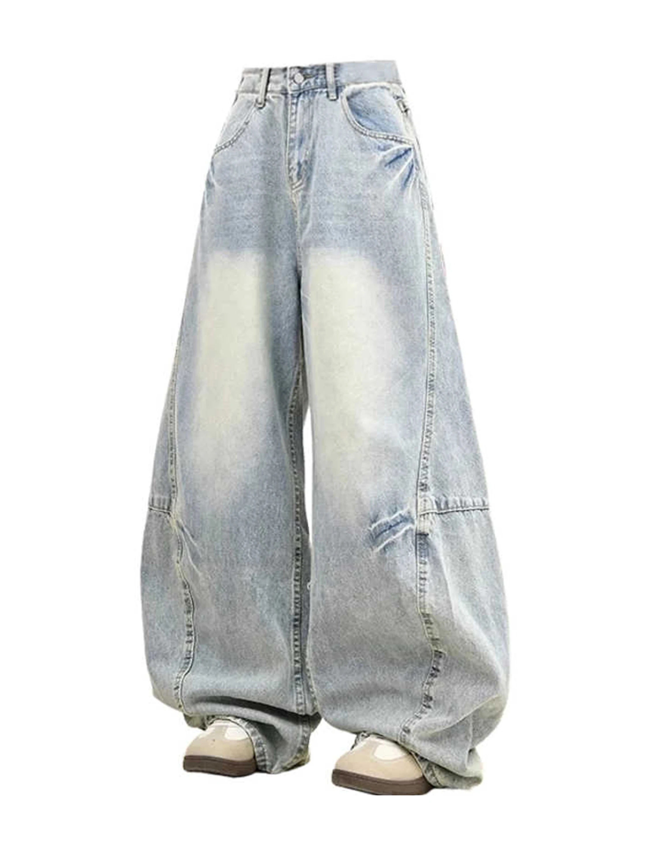 Women Light Blue Y2k Oversize Jeans Harajuku Wide Leg Denim