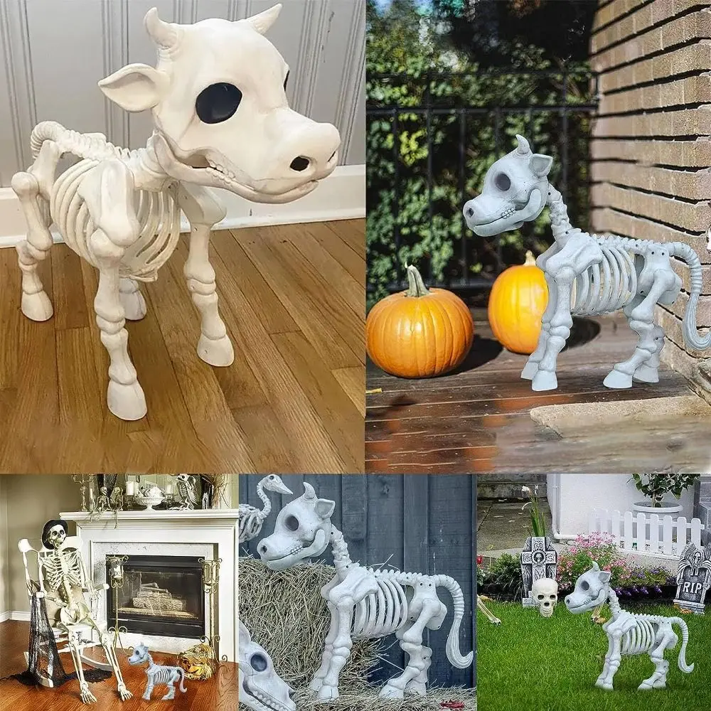 

Ужасный реквизит для Хэллоуина, корова, скелет с привидениями, страшное животное, скелет с косточками, орнамент, украшение из смолы, корова, Череп, реквизит для улицы