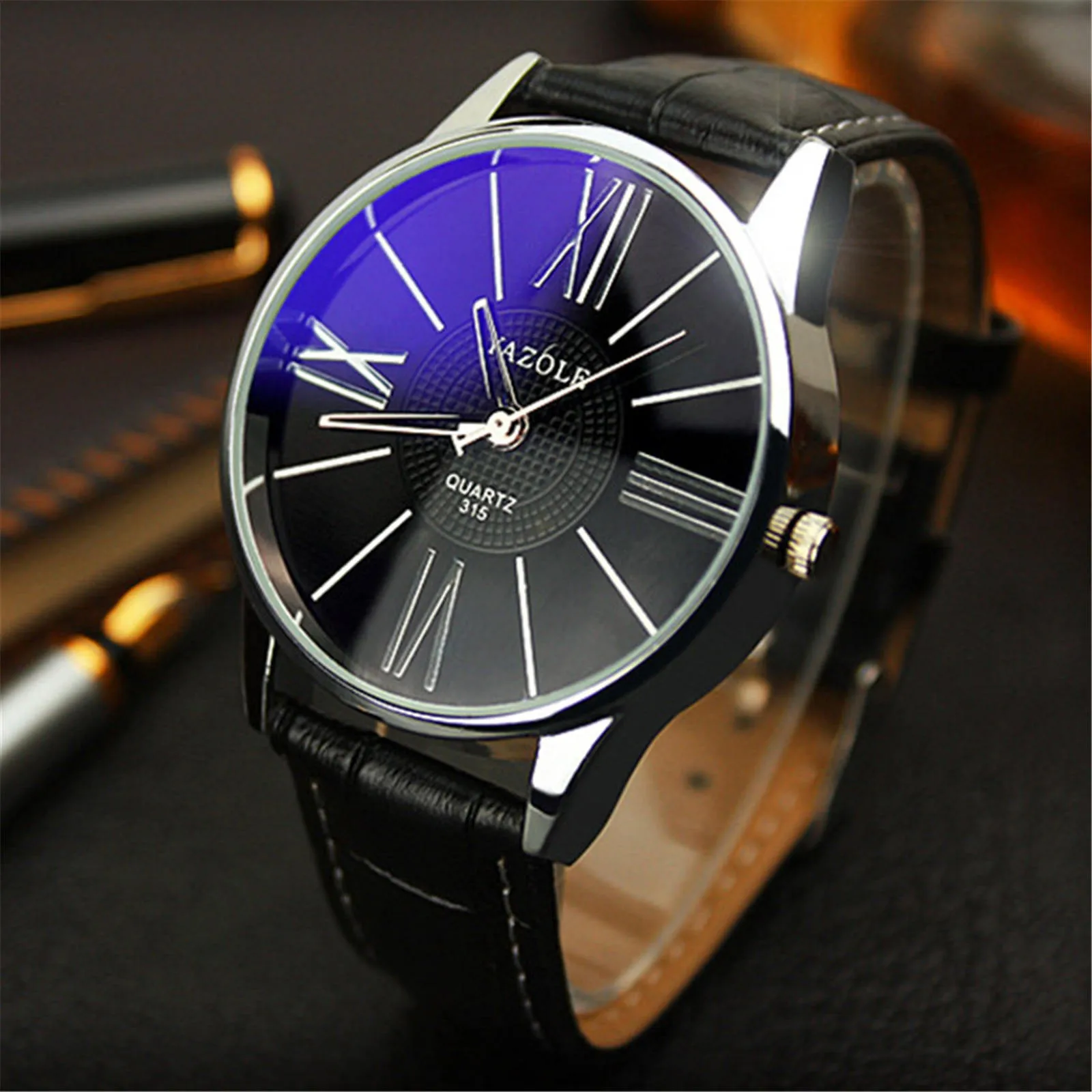

Мужские повседневные кварцевые часы, мужские часы с кожаным ремешком, водонепроницаемые высококачественные часы из голубого стекла, мужские кварцевые часы с большим циферблатом