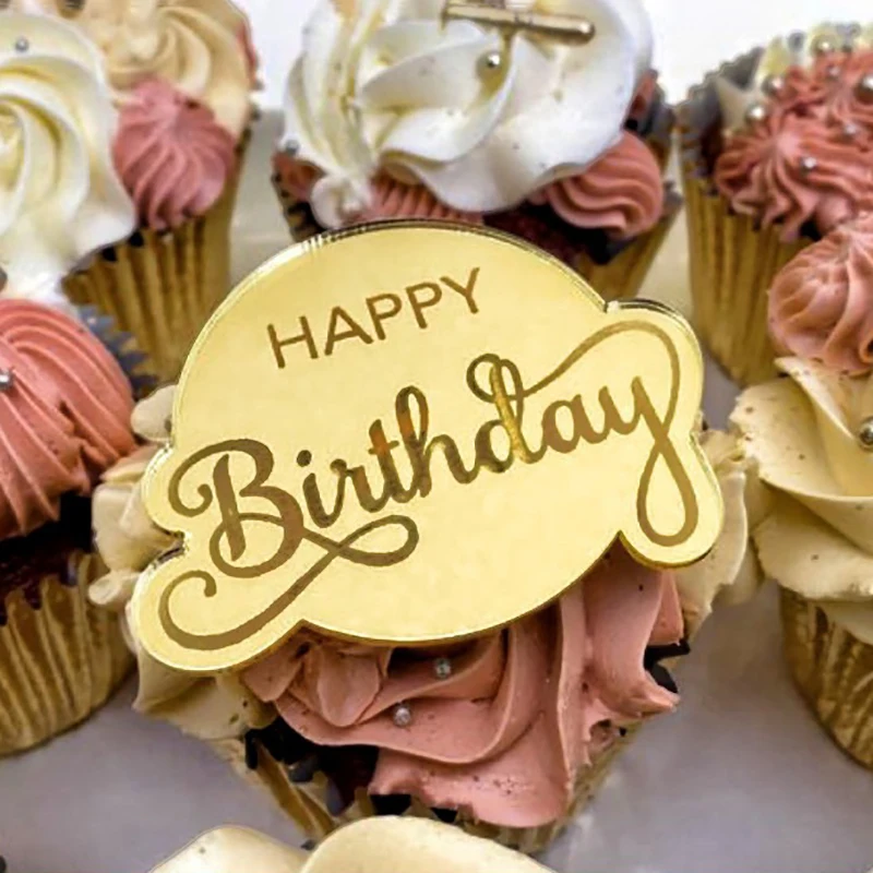 cake decoration accessories Happy Birthday Party Cake Decoration Acrylic Round Cake Side Decor Gold Toppers Gift Decor Cupcake Dessert Accessories