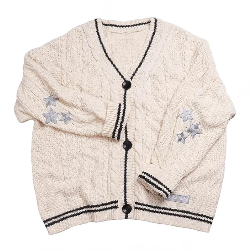 thumbnail image 1 of Cárdigan Lover con bordado de estrellas y corazón rosa, suave y acogedor, de punto, estilo vintage, otoño-invierno 1989, 1 of 5