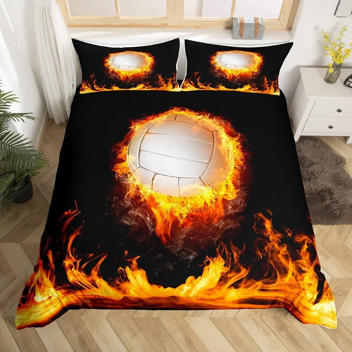Volleyball Sport Bedding Set Sports Theme Duvet Cover King Queen Watercolor Volleyball Comforter Cover Ball Game Quilt Cover