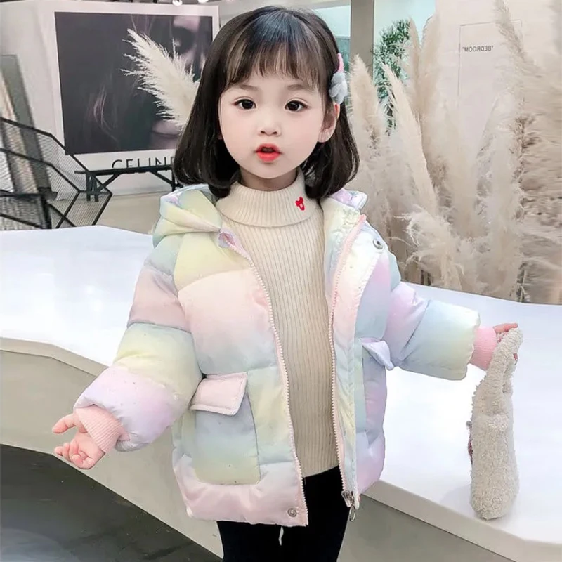 Fashion Colorful Unicorn Jackets For Girls Coat Winter Warm Hooded Parka Snowsuit Cute Wing 2-5 Years Children's Clothing