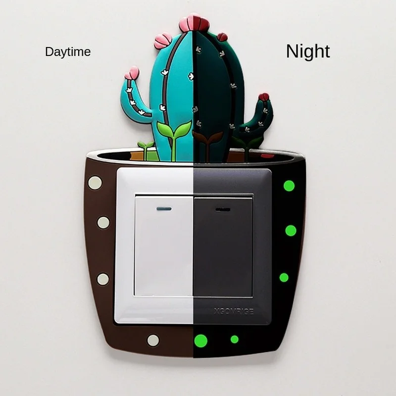

Luminous Switch Sticker Creative Cartoon Cactus Switch Cover Switch Decorative Sticker Wall Sticker Socket Protective Cover
