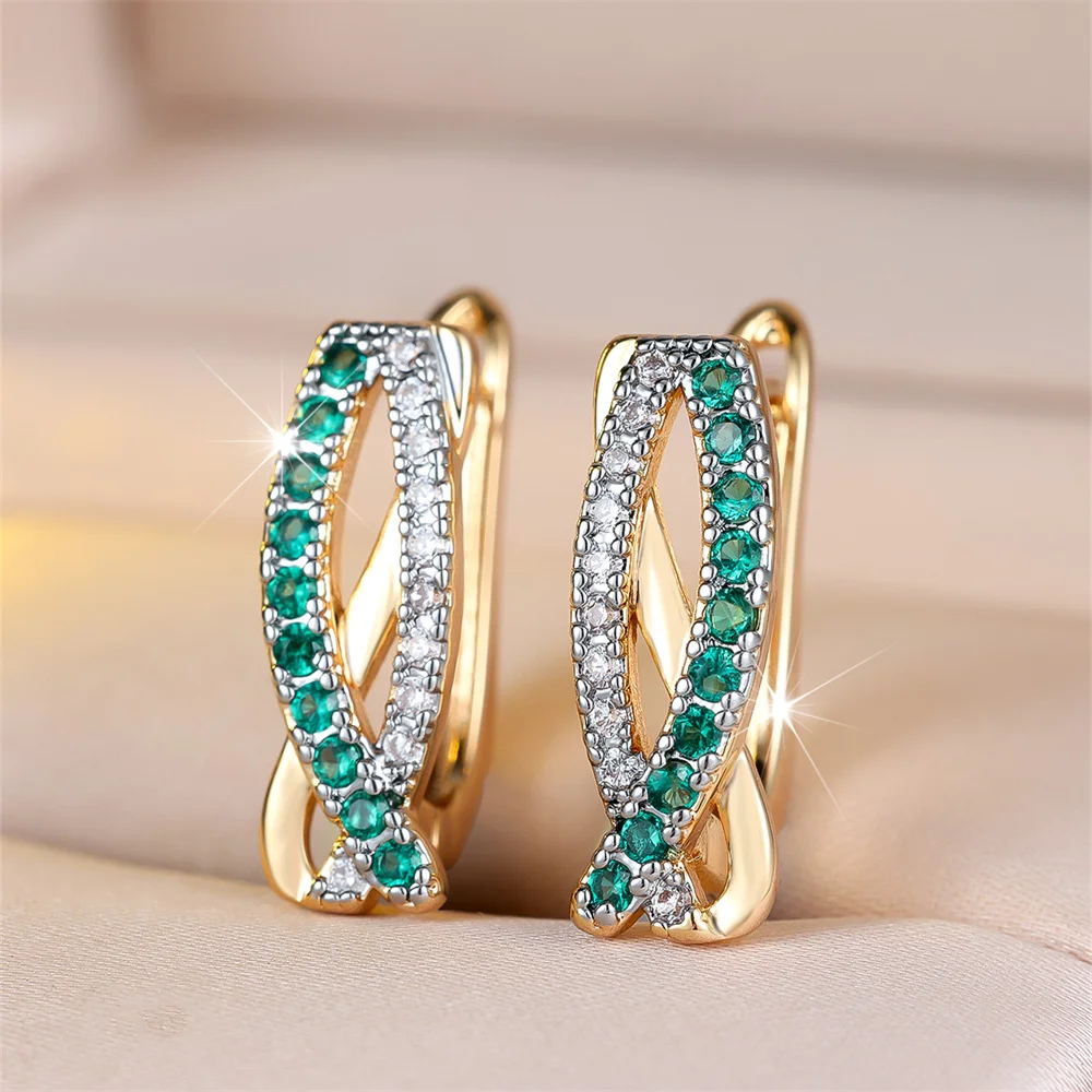 Multicolor Crystal Zircon Hollow Infinity Hoop Earrings For Women Vintage Gold Color Ear Buckle Wedding Jewelry Engagement Gifts