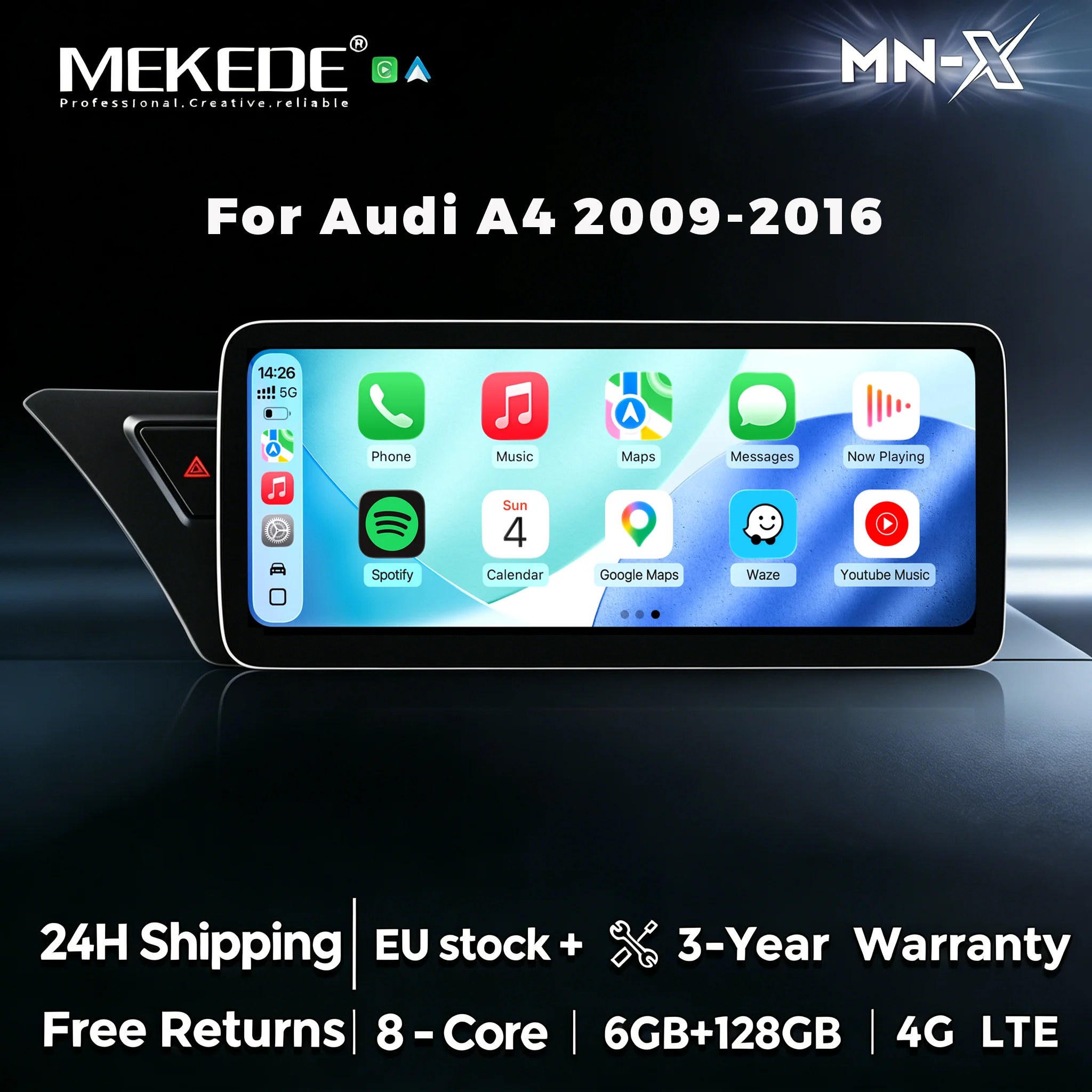 MEKEDE Sistema de navegación multimedia para coche Android 15 de 8 núcleos, radio estéreo para Audi A4 S4 A5 S5 2009-2016, Carplay inalámbrico, Android Auto, GPS, DSP, 4G, WIFI, BT, USB, reproductor de vídeo, compatible con cámara de visión trasera, control del volante Idrive 1