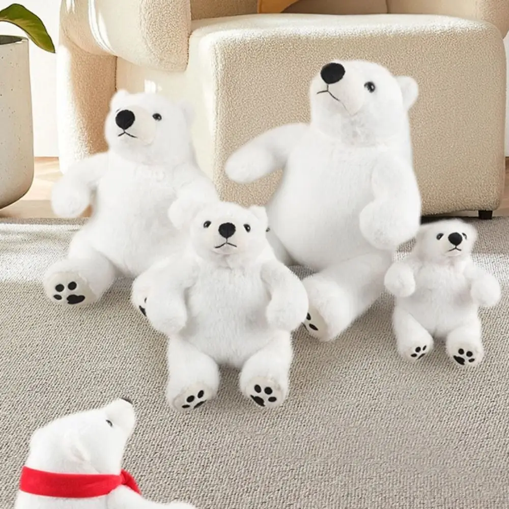 Big Feet Sitting Polar Bear Plush Toy Scarf Fluffy Stuffed Polar Bear Doll Soft Round Belly Animal Plush Doll