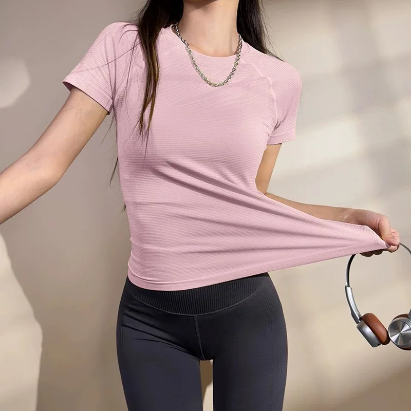 Women Short-sleeved Shorts Yoga Clothing Suit Seamless Zipper Vertical Stripes Sports Fitness main image 0