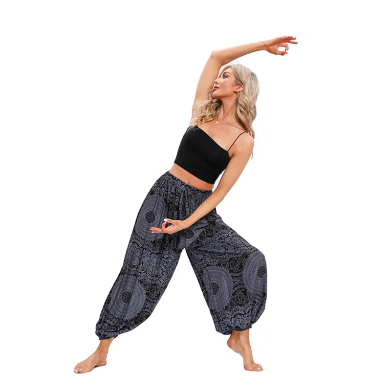Boho Women Yoga Pants Hippie Harem Printed Dyeing High Waisted Wear