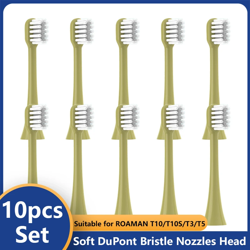 

10pcs Replacement Brush Heads Suitable for ROAMAN T10/T10S/T3/T5 Avocado Green Brush Heads Clean Whiten Smart Brush Head