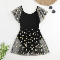 Floral Print Girls One Piece Swimsuit 11-14 Years Kids Swim Suit Teenagers Dress Children's Swimwear 2024 Black Bathing Suits