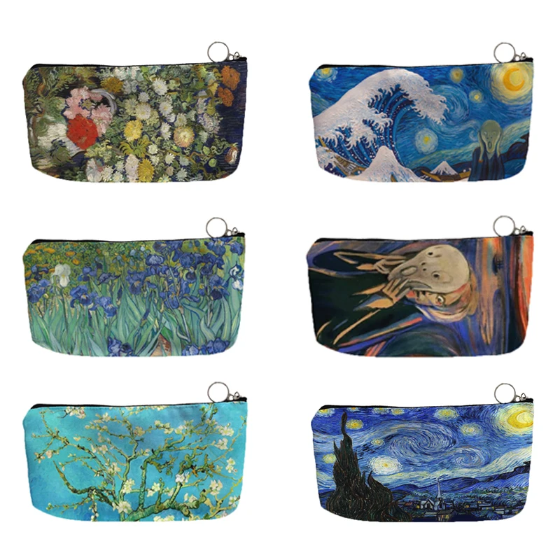 Van Gogh Oil Painting Cosmetic Bag Starry Night Sunflower Print Fashion Lipstick Storage Bag Ladies Portable Cosmetic Bag