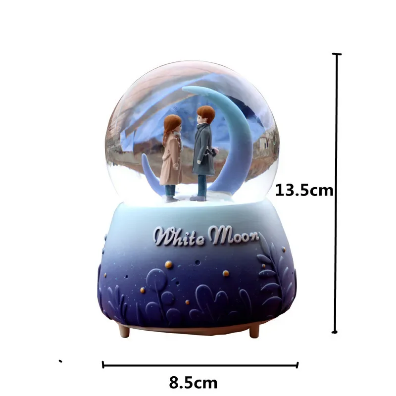 Couples Wife Birthday Wedding Gift Glow Light Crystall Snowball Music Box Lovers Ornament Valentine's Day Favors for New Year