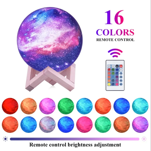 3D Printing Moon Galaxy Lamp Light 16 Color Change Touch And Remote Control Kids Night Light