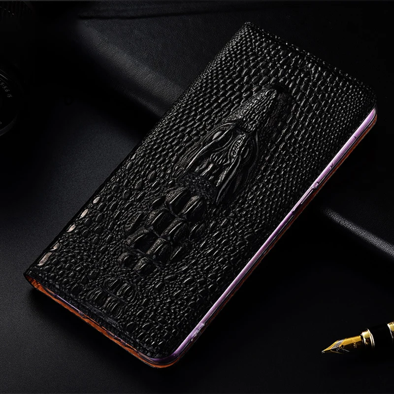

Чехлы для Asus Zenfone 9 6 7 Pro 8, чехол-книжка Rog Phone 2 3 5 5s 6 6D Pro Ultimate из натуральной кожи с крокодиловой головой