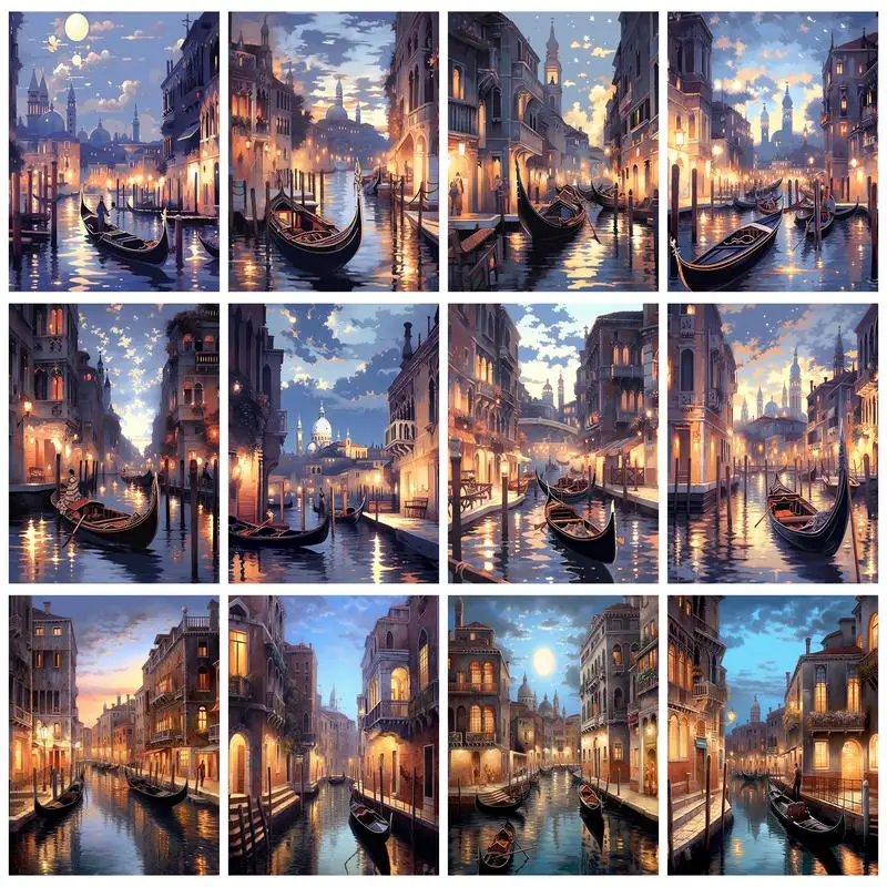 

RUOPOTY Frame Painting By Number For Adults Kits Scenery Venice Handmade Wall Art Diy Drawing On Canvas For Home Decor