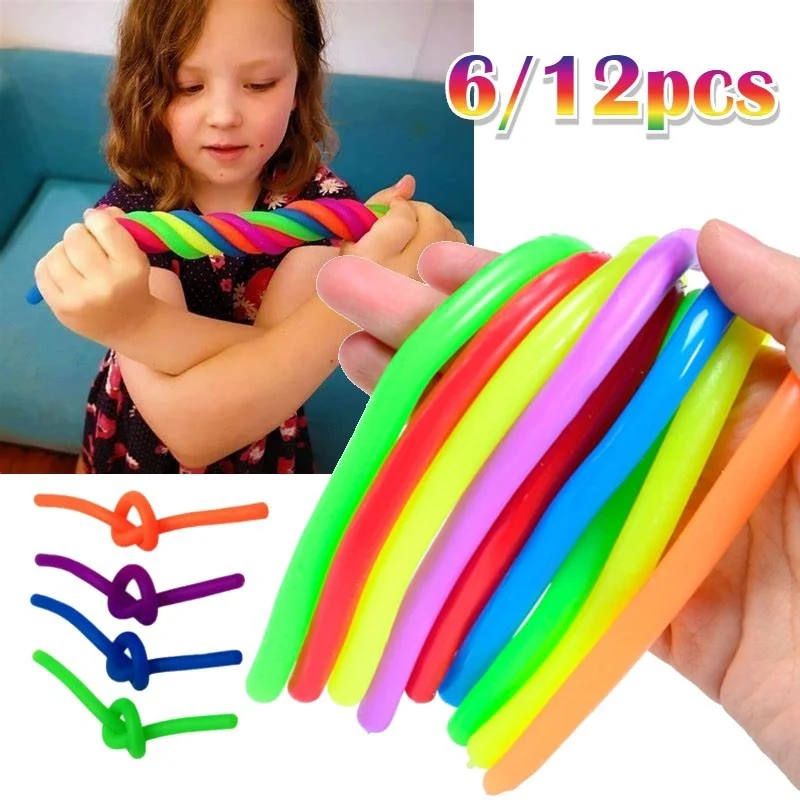 12pcs Cartoon Animal Stretchy Strings Fidget Toy Anxiety Stress Relief Toys  Worm Sensory Toy Gift Fo