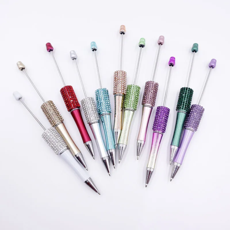 

128pcs Diamond Ballpoint Pen DIY Bead Pen Plastic Beadable School Office Writing Supplies Stationery
