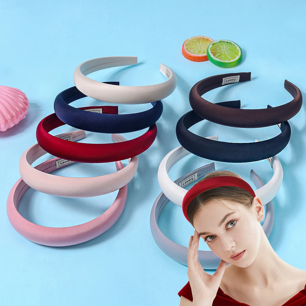 Korean Retro Solid Color Silk Fabric Sponge Headband Fashion Hair Accessories Women Trend Street Shooting Hairband Girl Headwear