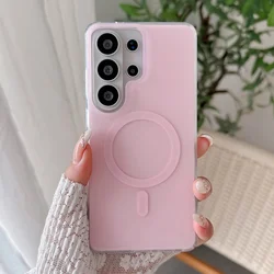 Candy Color Matte Magnetic Phone Case with Magsafe Wireless Charging Compatibility - Galaxy S23 Ultra (Pink)