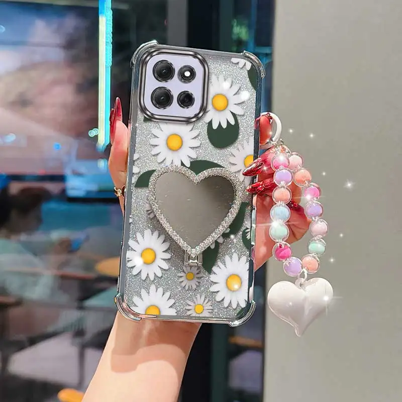 White Daisy Phone Case Set with Lanyard and Circular Stand - Premium Comfortable Feel