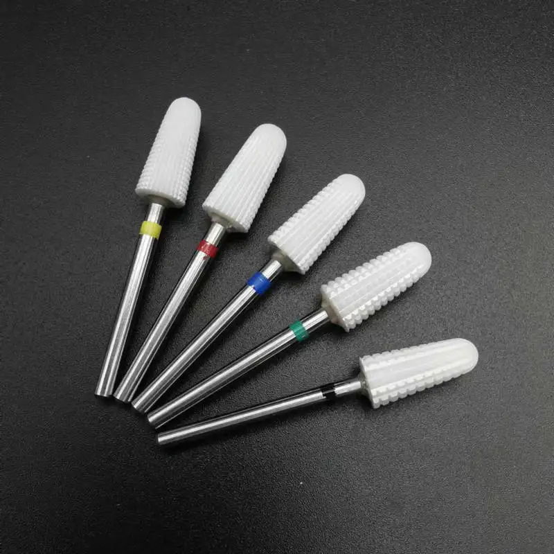 Ceramic 5 In 1 Nail Drill Bit Tapered Straight Cut Drill Bit Suitable for Acrylic Nail Glue 3/32" Shank-Drilling Machine 3