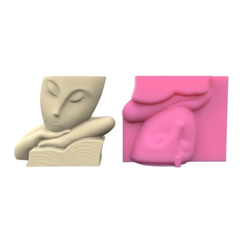 

Face Girl Pen Holder Silicone Molds Table Ornament Mould Plasters Making Tool Succulent Planter Mold Easy to Clean