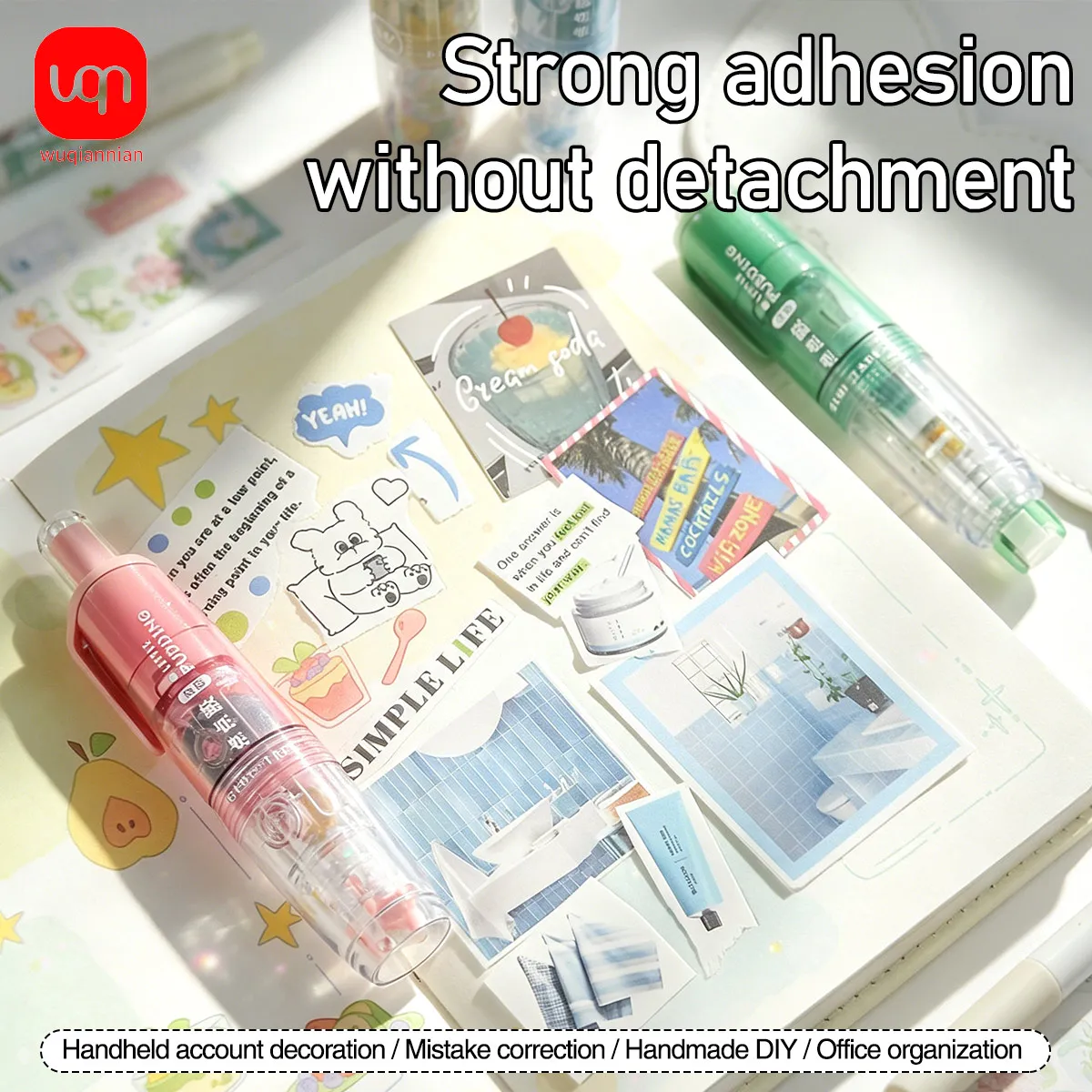 WQN-4PCS 360 ° 회전식 양면 테이프 0.24x315인치 DIY 스크랩북 교체 가능 코어 롤러 테이프 펜