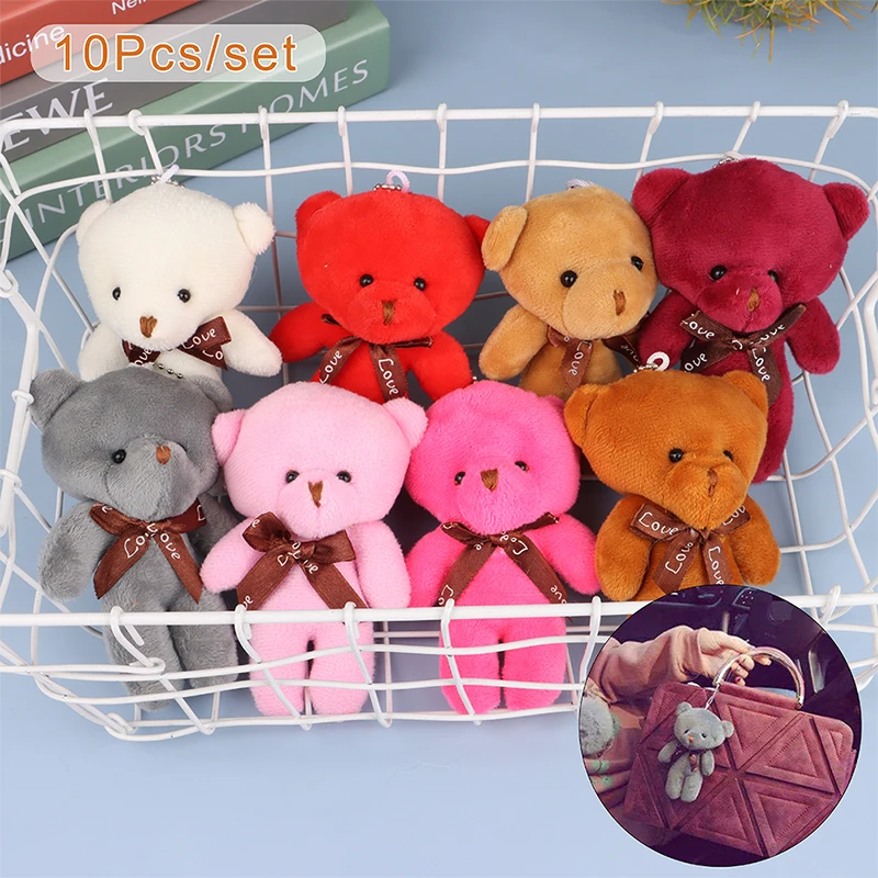 10Pcs 12cm Mini Bear Flower Bouquet Plush Toy Soft Stuffed Doll Siamese Bear Keychain Pendant Bouquet Gift Party Decor 12cm custom wooden birthday topper cake sticks labeling topper arabic age number arabic numerals pattern anniversary party decor