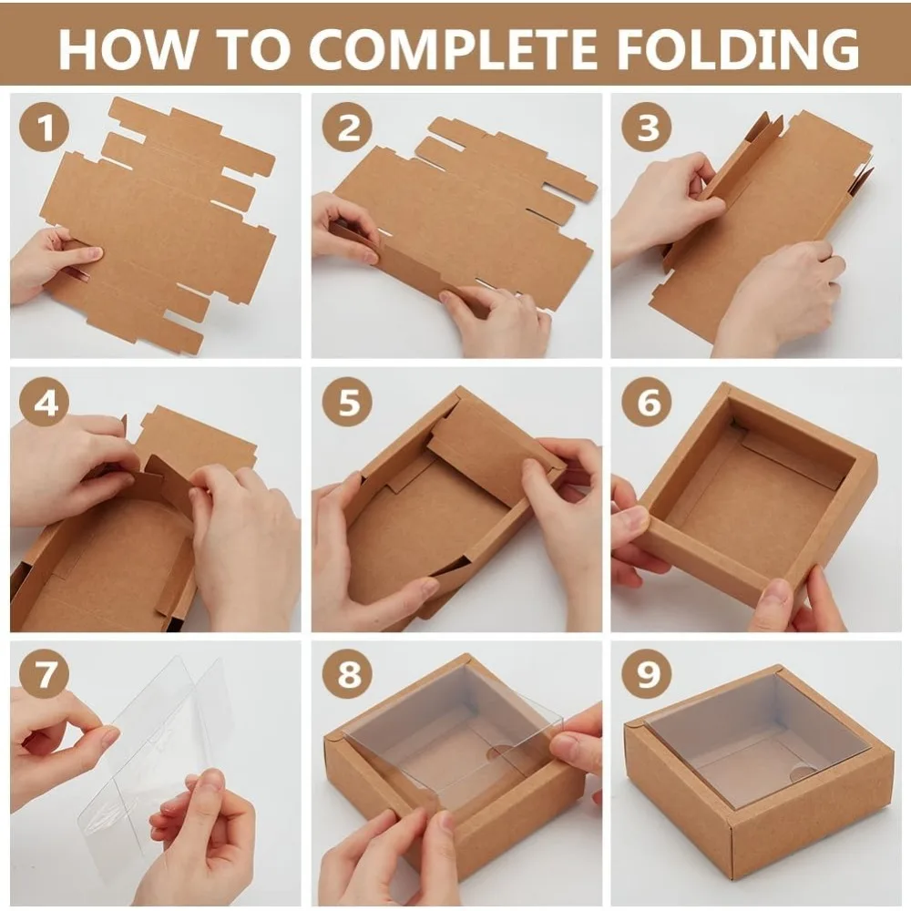 20Pcs 3.3&times;3.3&times;1.3Inches Brown Square Paper Boxes with Clear PVC Window Paper Favor Treat Boxes for Wedding Favor Festival Gift